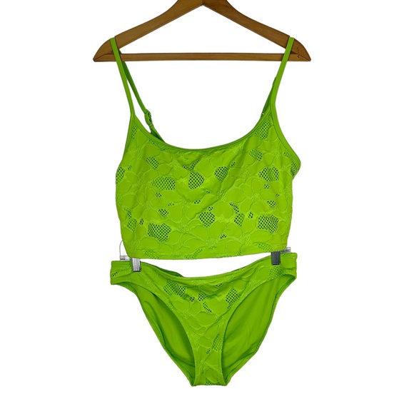 aerie Other - Aerie Green Lace Bikini Swimsuit Scoop Tank Top Bikini Bottom L/XL